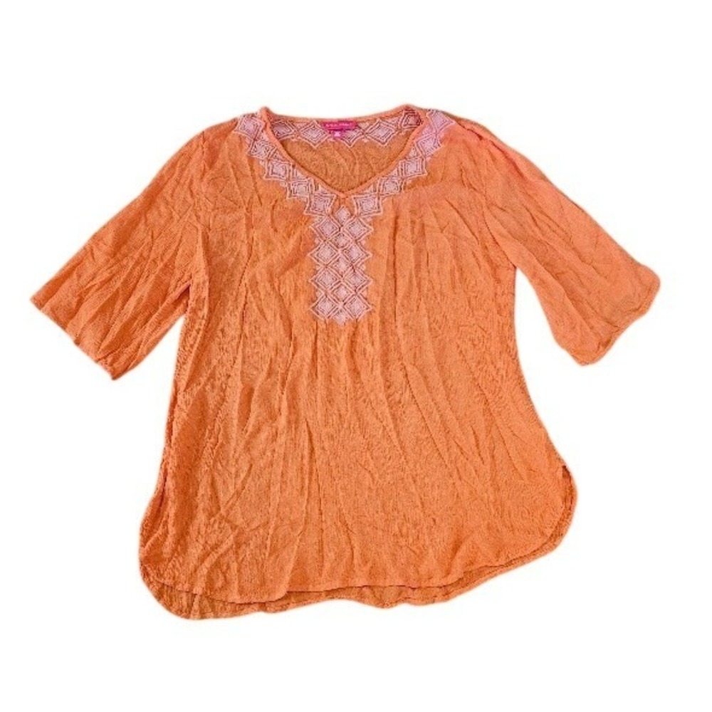 Lilly Pulitzer for Target Orange Gauze Embroidered V-Neck Tunic Top Large